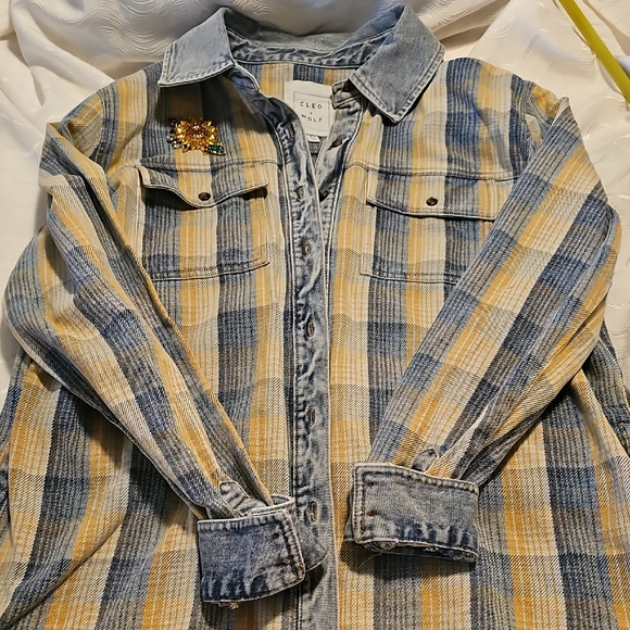 Cleo + Wolf Jackets & Blazers - Cleo + Wolf Women's Blue and Yellow Plaid Button-Down Jacaket XL